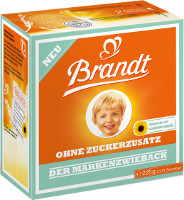 Brandt Markenzwieback ohne Zuckerzusatz 225 g Packung